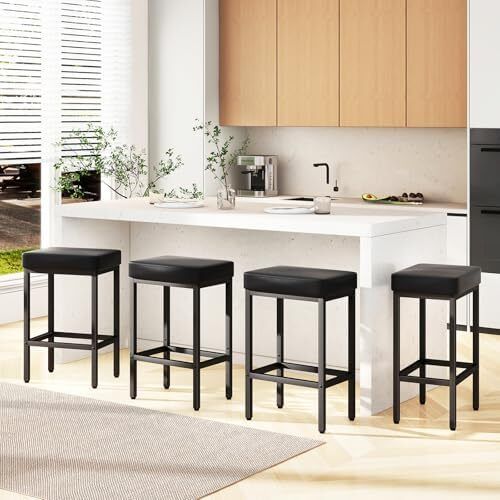 66 cm Bar Stools Set of 4, Black Breakfast Barstools, Kitchen Bar Stool Chairs with Metal Leg for Kitchen Island Counter Breakfast Bars Living Room Party
