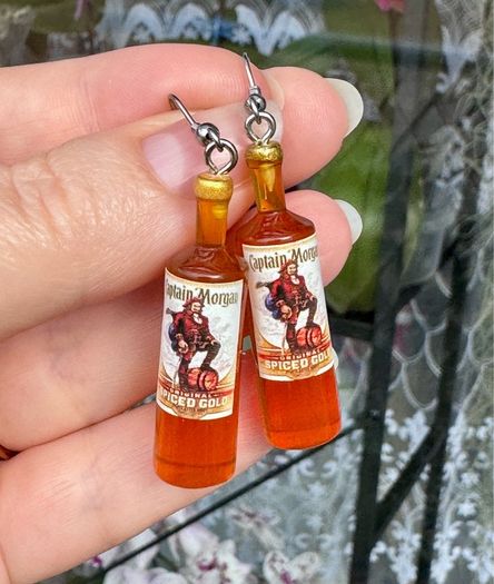 Mini Spiced Rum Bottle Drop Earrings.