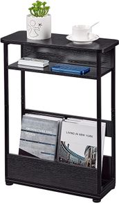 Narrow Side Table with Storage Shelf, 3 Tier Slim End Table Modern Sofa Table for Narrow and Small Spaces, 24.6 Inch Height Bedside Table Small Nightstand with Magazine Rack Space Saving/ Grey (FREE SHIPPING)