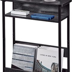 Narrow Side Table with Storage Shelf, 3 Tier Slim End Table Modern Sofa Table for Narrow and Small Spaces, 24.6 Inch Height Bedside Table Small Nightstand with Magazine Rack Space Saving/ Grey (FREE SHIPPING)