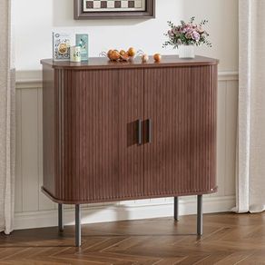 Buffet Storage Cabinet for Living Room, Kitchen Cupboard with Tambour Sliding Door, Storage Unit for Modern Home Dinning Room,Walnut