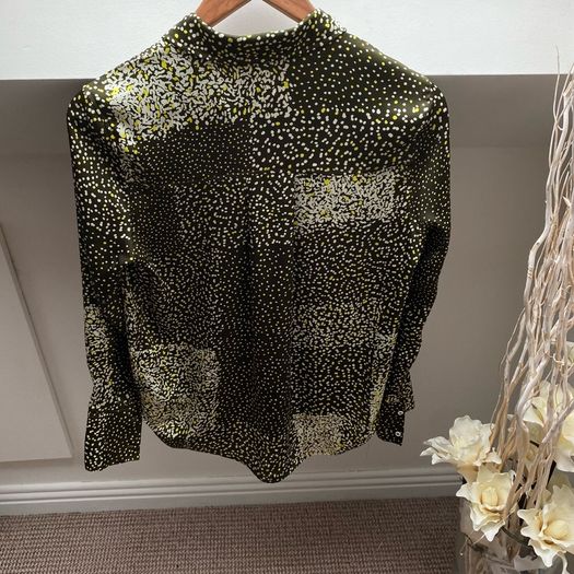 M&S Autograph Premium Satin Blouse - Green Abstract Contrast Spot Print