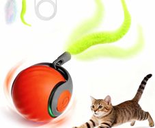 Speedy Tail Cat Toys for Indoor Cats,Smart Interactive Kitten Toy with Feather Tail, 2 Speeds Rechargeable Moving Cat Ball for Bored Indoor Cats, Motion Activated Kitten Rolling Ball Toys