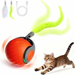 Speedy Tail Cat Toys for Indoor Cats,Smart Interactive Kitten Toy with Feather Tail, 2 Speeds Rechargeable Moving Cat Ball for Bored Indoor Cats, Motion Activated Kitten Rolling Ball Toys