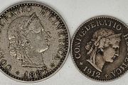 Swiss Switzerland 1887 20 Rappen and 1912 5 Rappen