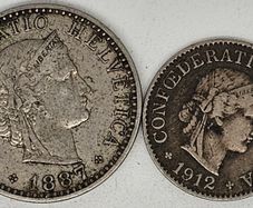 Swiss Switzerland 1887 20 Rappen and 1912 5 Rappen