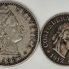 Swiss Switzerland 1887 20 Rappen and 1912 5 Rappen