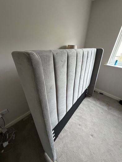 Maya Winged Ottoman Storage Light Grey Upholstered - King Bed 5ft Frame Only