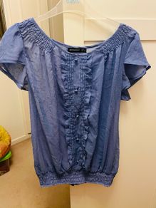Bluebell/cornflower blue top with frill/flutter sleeve
