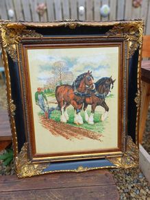 Large Vintage Farming Scene Picture