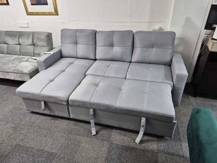 Big Deal light grey fabric corner sofa bed with storage