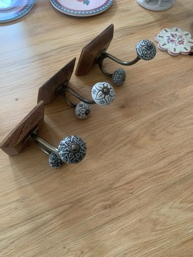 hook wooden hanger decorative with ceramic knob