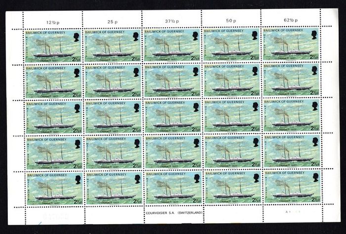 1973 Guernsey Mail Packet Boats Commemorative Stamps Sheets (4) of 25 Mint Never Hinged (MNH)