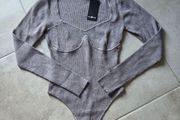 4TH ARQ Grey Ribbed Sweetheart Bodysuit - Brand New With Tags (Size XL)