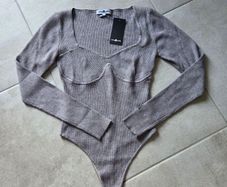 4TH ARQ Grey Ribbed Sweetheart Bodysuit - Brand New With Tags (Size XL)