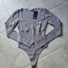 4TH ARQ Grey Ribbed Sweetheart Bodysuit - Brand New With Tags (Size XL)