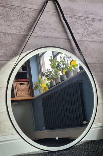 LED Bathroom Mirror 80cm Black Frame Demister Antifog