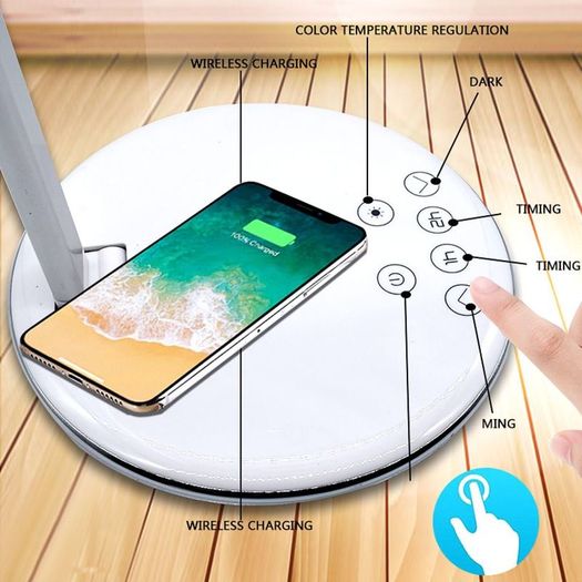New 2 in 1 folding fast charging LED desk lamp with wireless charger eye protection for iphone, Samsung, Android.
