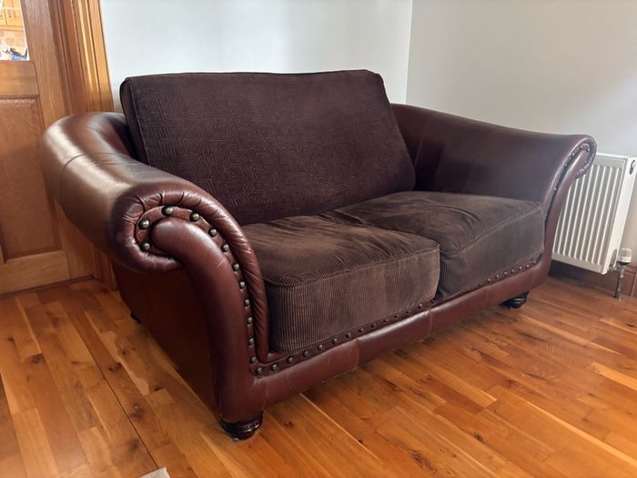Brown Leather & Fabric 3-Seater Sofa