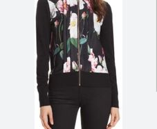 Ted Baker - Black Floral Pleated Front Bomber Jacket - UK 10 - BNWT RRP 170