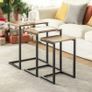 Set of 3 Nesting Tables Modern Industrial Coffee Tables Space Saving Design Natural Wood and Black Metal Image 4