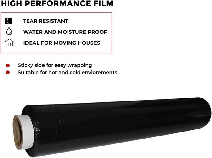 Multi Use Strong Pallet Wrap Cling Film | Tear Resistant | Water & Moisture Proof Pallet Stretch Shrink Wrap| High-Quality Easy to Use Pallet Wrap 400mm x 250m (Black, 1 Roll)