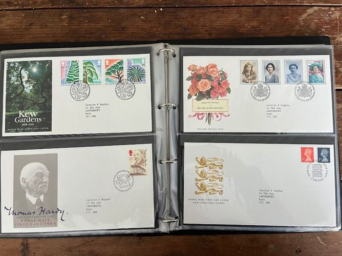 Collection of  74 UK First Day Cover stamps 1987 to 1992 in album plus 5 extra pages and book