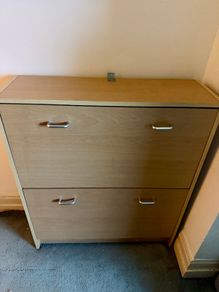 Shoe cabinet with 2 flip-down compartments, beech effect (2 available)