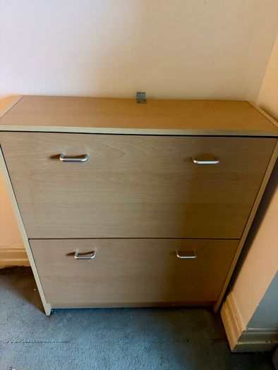Shoe cabinet with 2 flip-down compartments, beech effect (2 available)