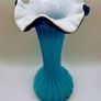 Vintage 1970s art glass marine blue ribbon vase Image 2