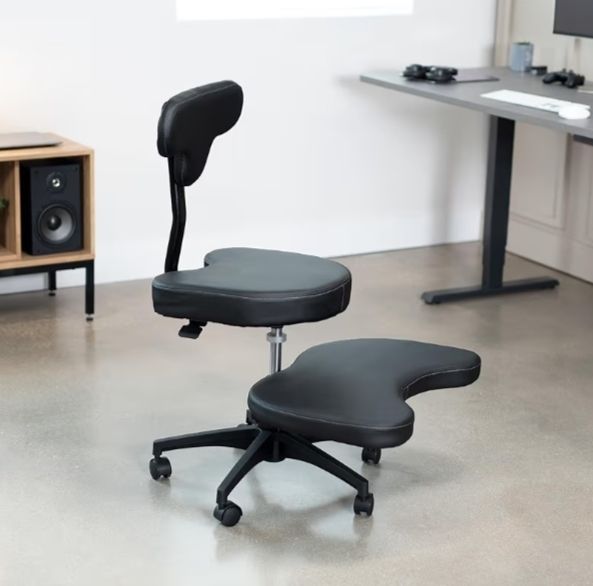 Mobile Cross Legged Desk Chair with Wheels, Home and Office, Flexible Kneeling Chair for Fidgeting, Adjustable Yoga Meditation Criss Cross Seat, Backrest, Black