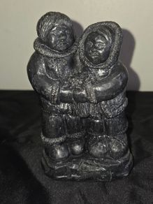 Vintage Wolf Original Soapstone Inuit Couple Statue