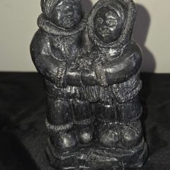 Vintage Wolf Original Soapstone Inuit Couple Statue