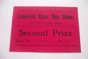 Irish History. 1934 The second Prize ticket at  Limerick Open Dog Show