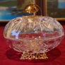 Killarney Crystal Cut Crystal Glass Congratulations On Your Wedding Lidded Jewelry Dish / Bowl With 22 Carat Gold Cover Handle and Footed Base Finishing Made In Ireland Image 3