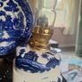 Vintage Mid-Century Blue Willow Porcelain Oil Lamp Set with Reflector Plate Image 8
