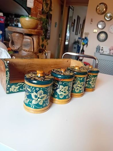 Vintage wooden tea coffee jars