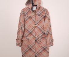 Kew 159 Vintage Orange Beige Plaid Toggle Duffle Coat 12UK/40EU