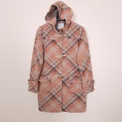 Kew 159 Vintage Orange Beige Plaid Toggle Duffle Coat 12UK/40EU