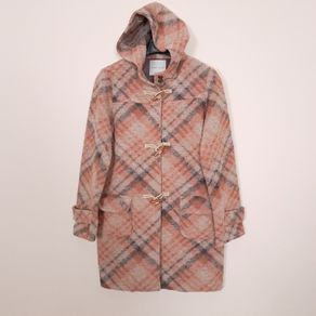 Kew 159 Vintage Orange Beige Plaid Toggle Duffle Coat 12UK/40EU