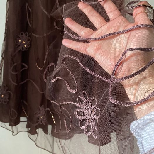 Monsoon brown bandeau tulle dress with embroidery + beading detail and matching bolero