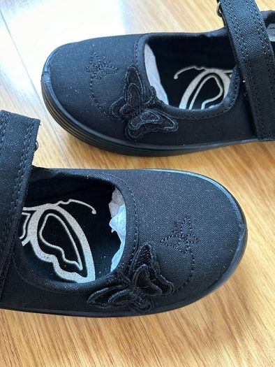 Next Butterfly Embroidered Black Plimsolls Shoes, Junior Size UK 13, EUR 32