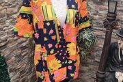 Vintage 90s 00s navy floral summer blazer size small medium