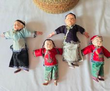 FIGURINE - RARE 1920s Door of Hope Mission Dolls Shanghai - SET OF 4 - 10 inch / 25cm - Pear Wood - Family Set