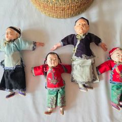 FIGURINE - RARE 1920s Door of Hope Mission Dolls Shanghai - SET OF 4 - 10 inch / 25cm - Pear Wood - Family Set