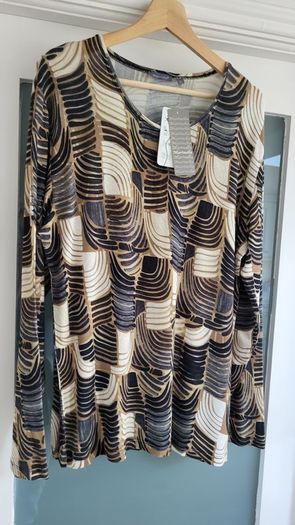 Marinello Abstract Beige Tones  long sleeve top Sz XL (Fit 12-16UK)  Bnwt Rrp 49.99