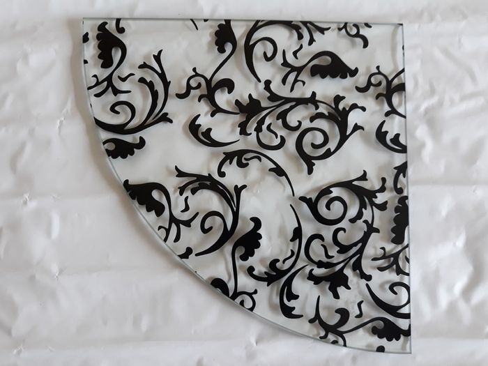 Floating wall glass corner shelf black flowers