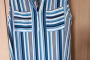 Ladies Blue Stripe Sleeveless Blouse