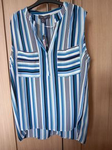 Ladies Blue Stripe Sleeveless Blouse