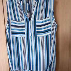 Ladies Blue Stripe Sleeveless Blouse